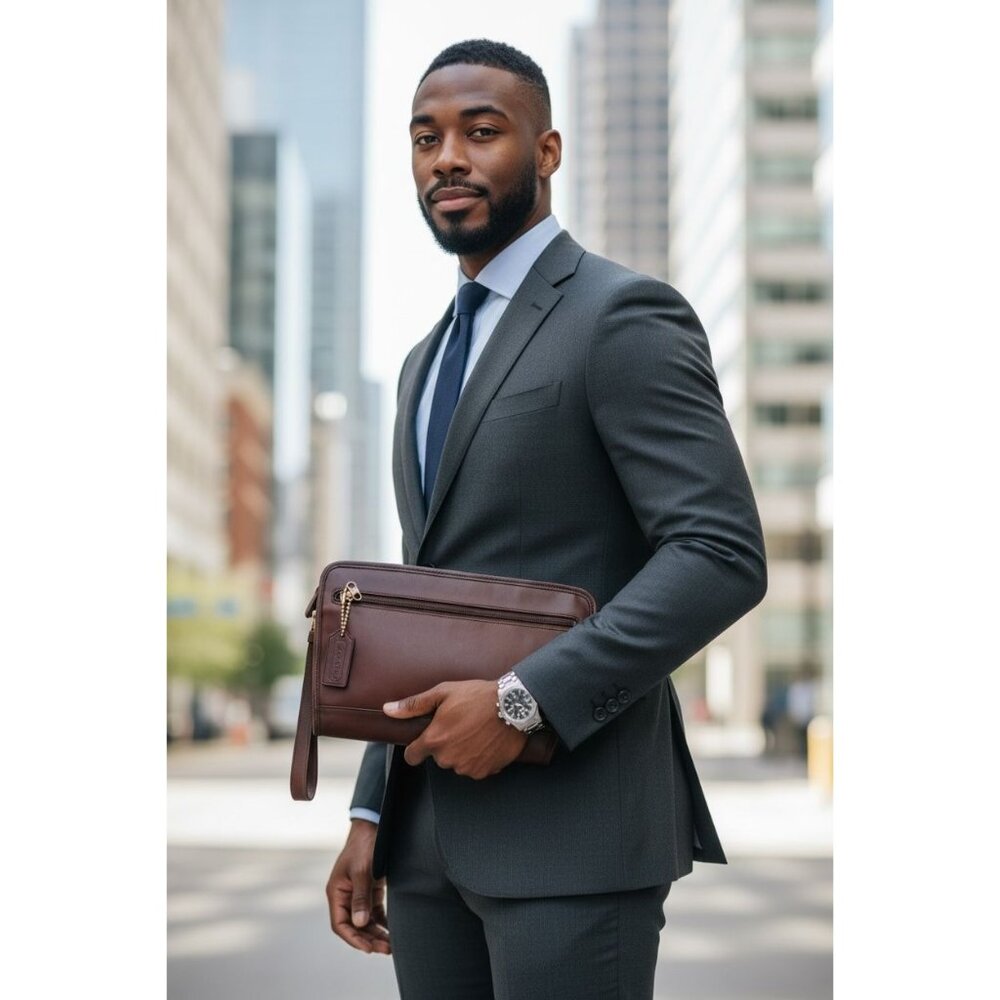 VTG Coach International Clutch 9833 Mahogany Leather Wrist Business Bag 90s USA